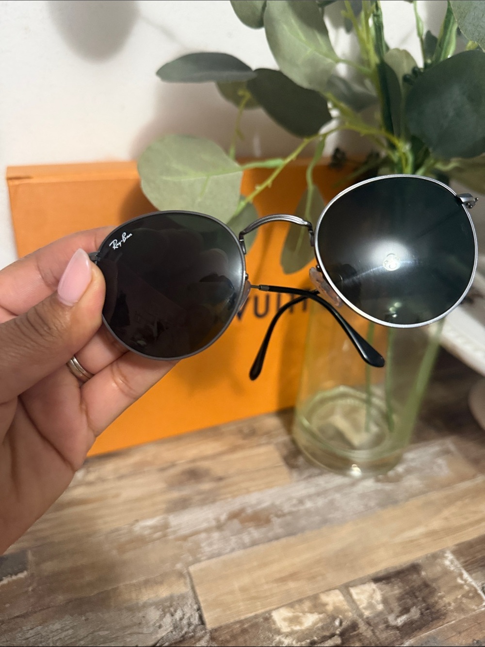 Ray-Ban Silver Frame Black Lens Round Sunglasses